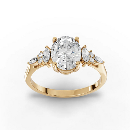 1.5 Carat Center Oval, Marquise Cut Moissanite Diamond Engagement Ring