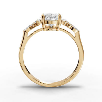 1.5 Carat Center Oval, Marquise Cut Moissanite Diamond Engagement Ring