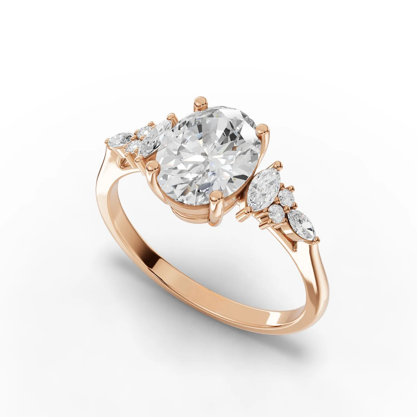1.5 Carat Center Oval, Marquise Cut Moissanite Diamond Engagement Ring