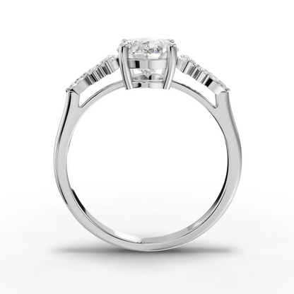 1.5 Carat Center Oval, Marquise Cut Moissanite Diamond Engagement Ring