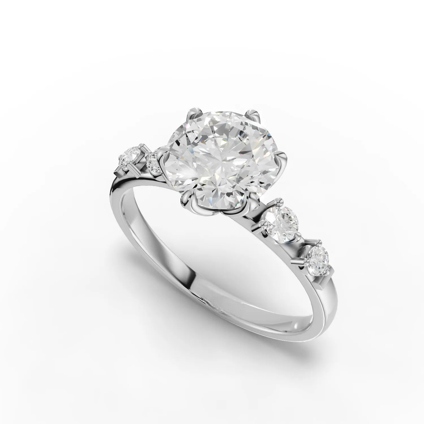 1.5 Carat Center Round Cut Moissanite Diamond Engagement Ring