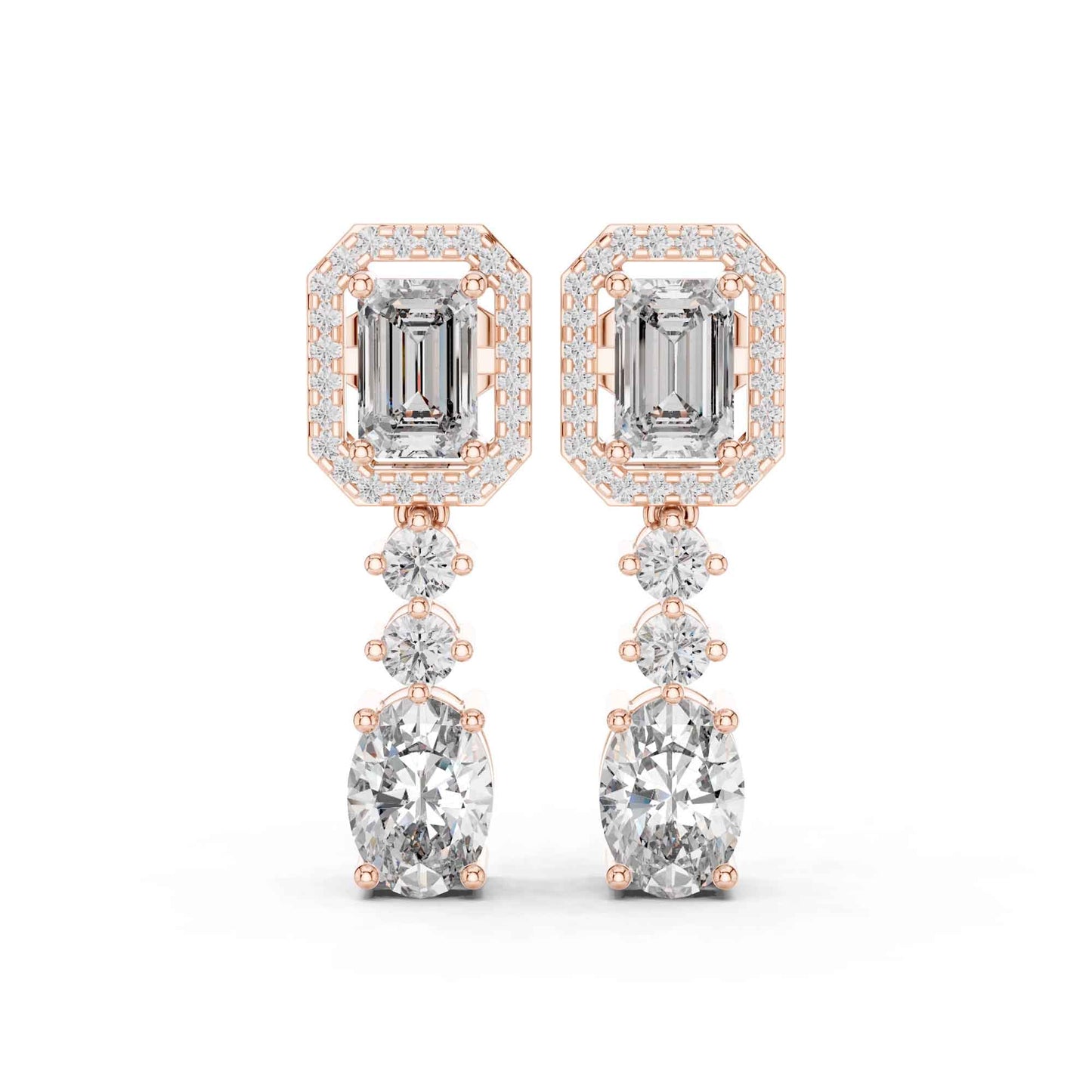 Emerald Halo & Oval Cascade Lab Grown Diamond Drop & Dangle Earrings