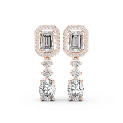 Emerald Halo & Oval Cascade Lab Grown Diamond Drop & Dangle Earrings
