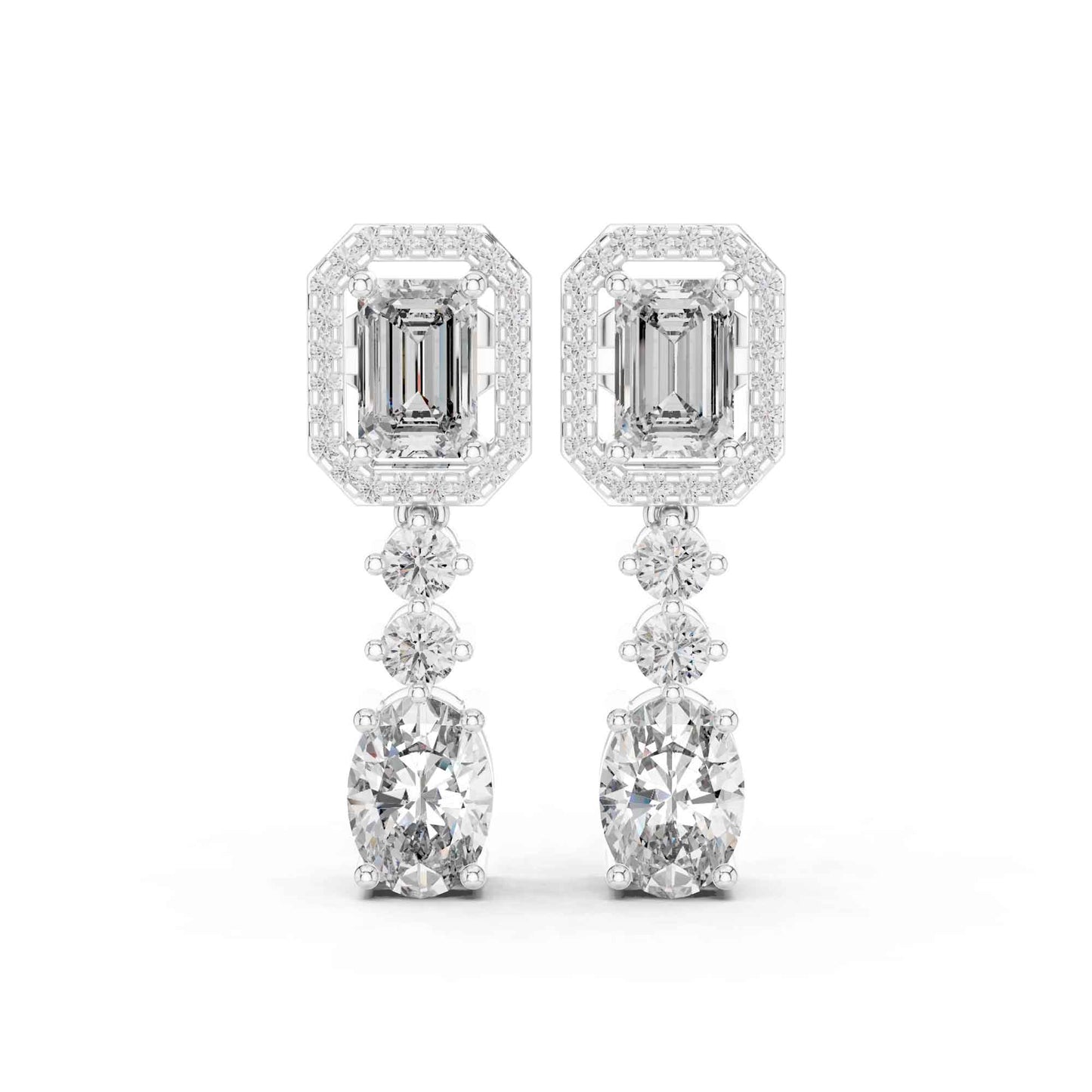 Emerald Halo & Oval Cascade Lab Grown Diamond Drop & Dangle Earrings
