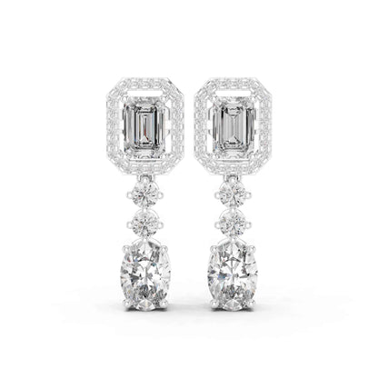 Emerald Halo & Oval Cascade Lab Grown Diamond Drop & Dangle Earrings
