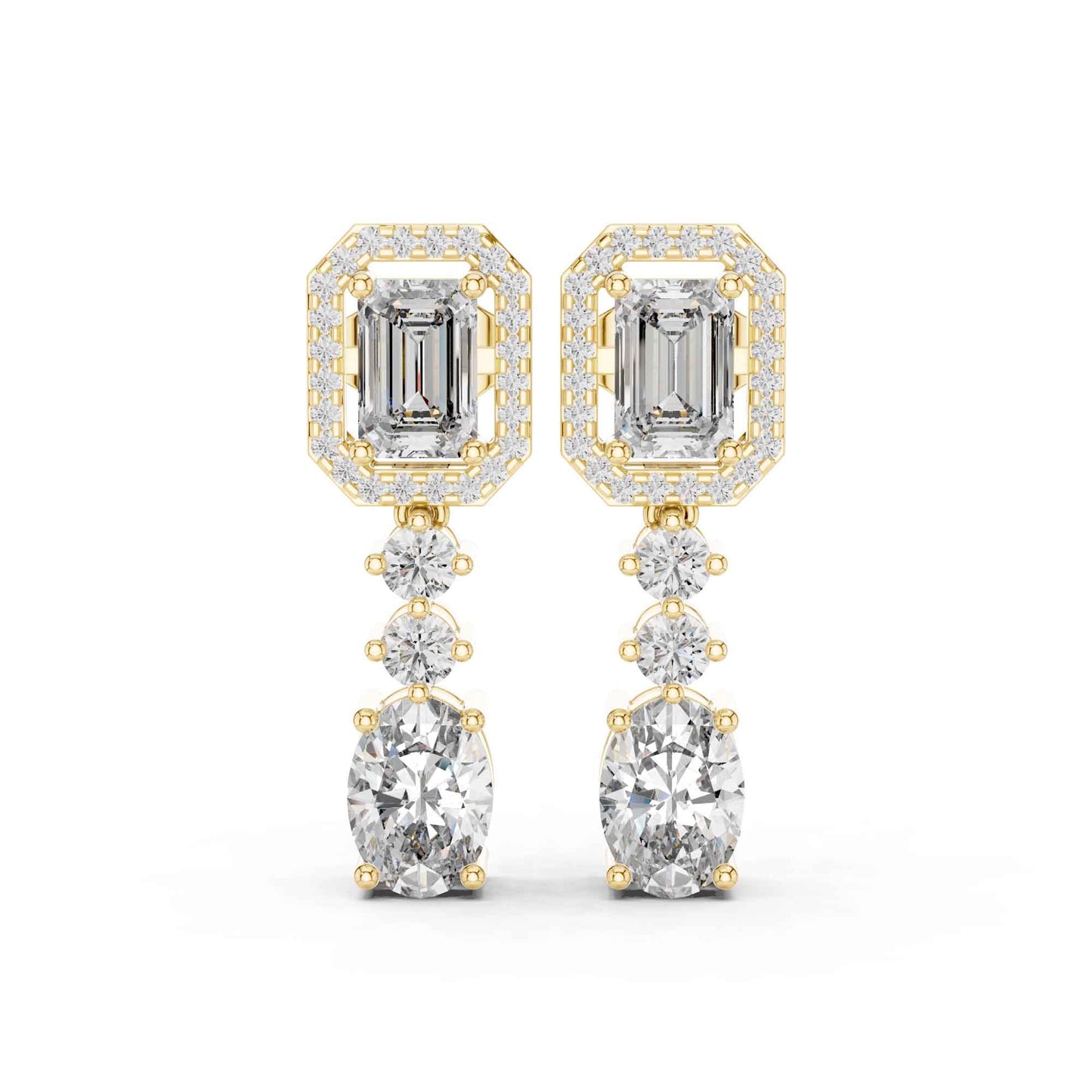 Emerald Halo & Oval Cascade Lab Grown Diamond Drop & Dangle Earrings