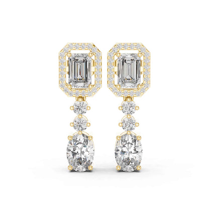Emerald Halo & Oval Cascade Lab Grown Diamond Drop & Dangle Earrings