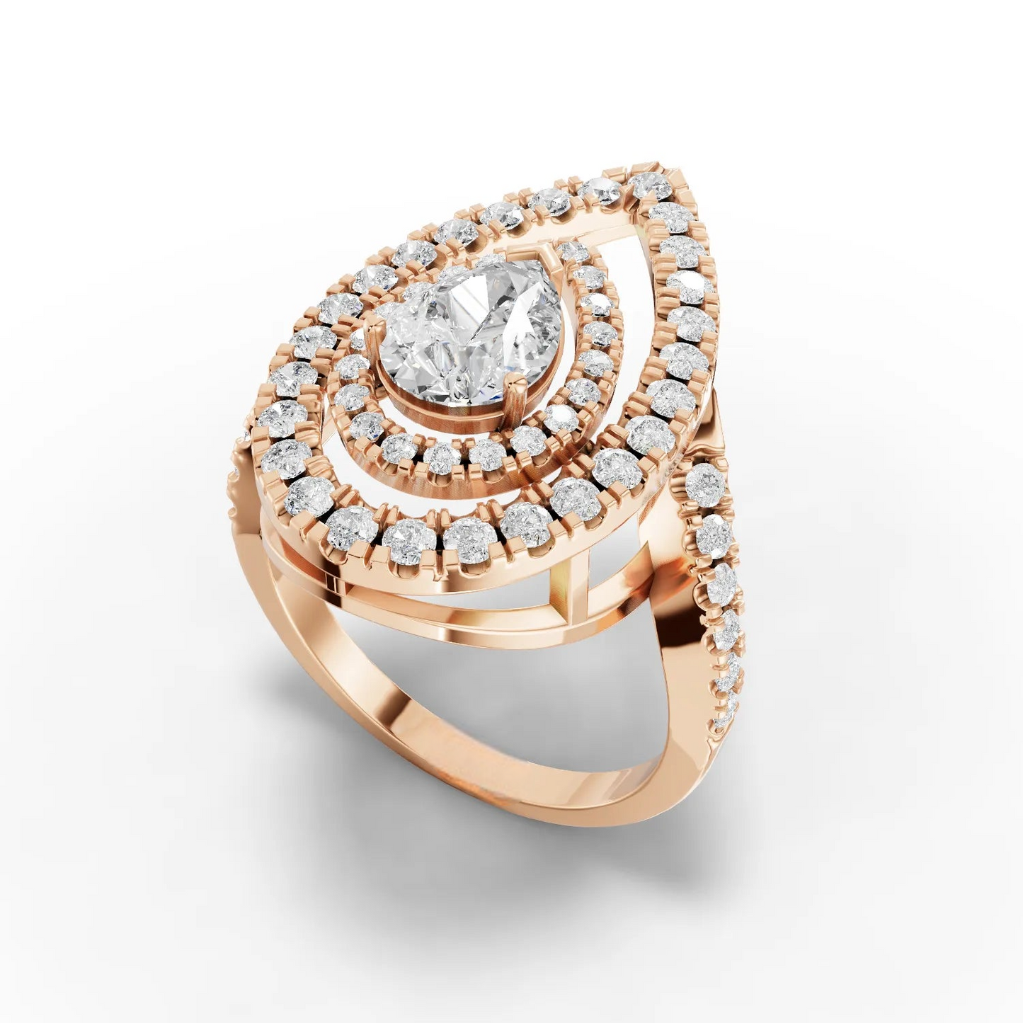 1 Carat Center Pear, Round Cut Moissanite Diamond Engagement Ring
