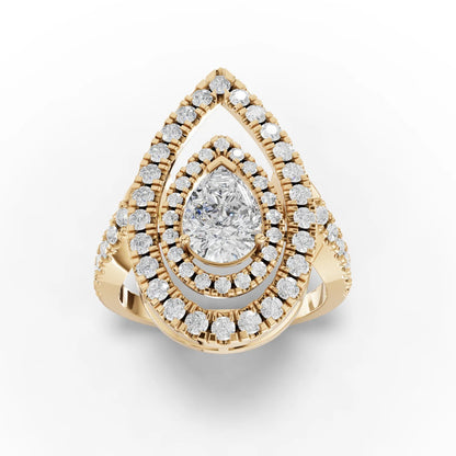 1 Carat Center Pear, Round Cut Moissanite Diamond Engagement Ring
