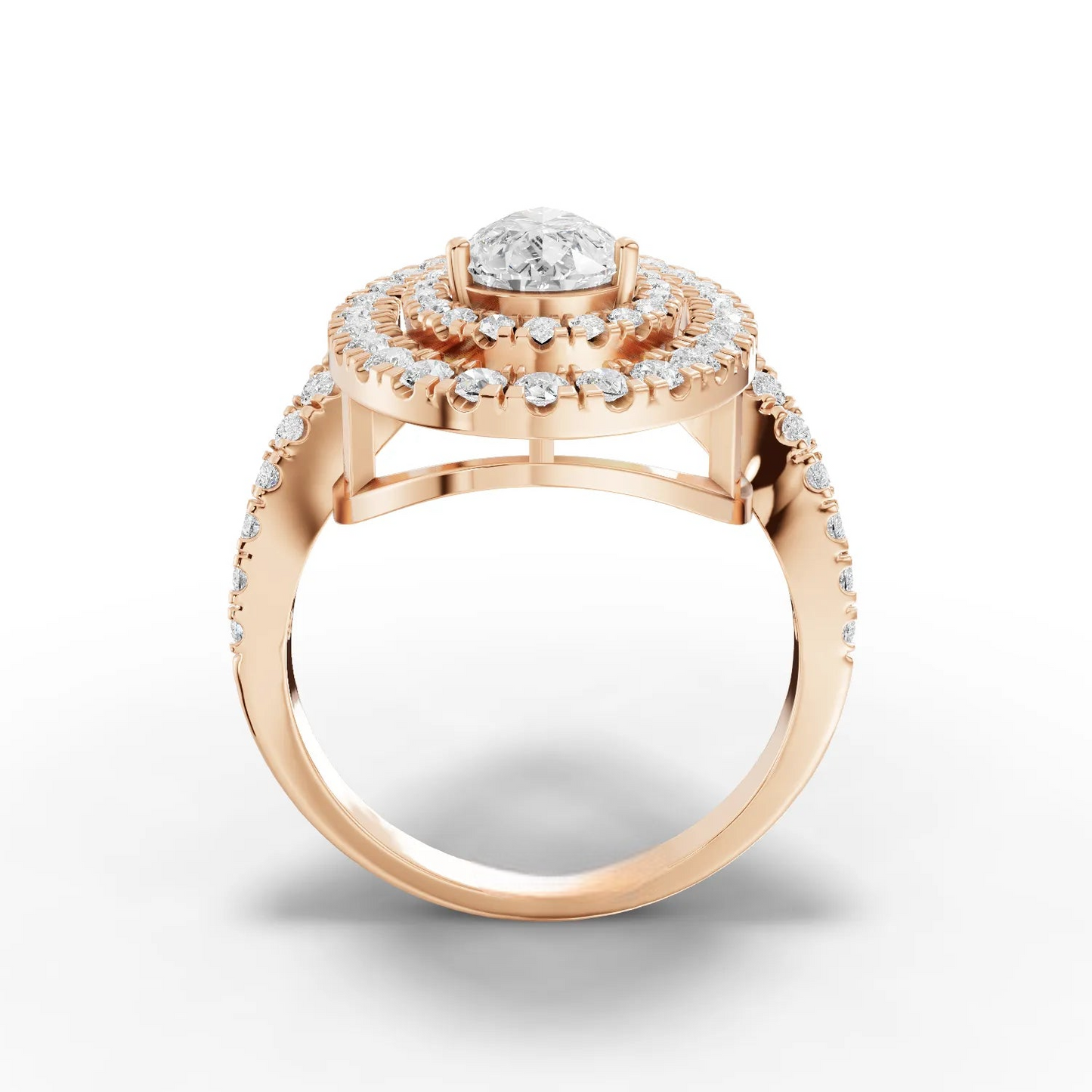 1 Carat Center Pear, Round Cut Moissanite Diamond Engagement Ring