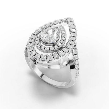 1 Carat Center Pear, Round Cut Moissanite Diamond Engagement Ring