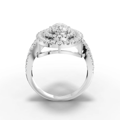 1 Carat Center Pear, Round Cut Moissanite Diamond Engagement Ring