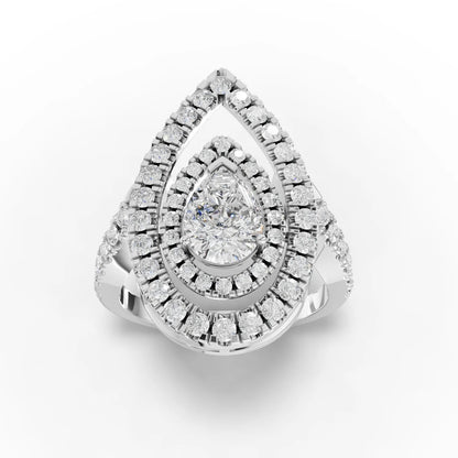 1 Carat Center Pear, Round Cut Moissanite Diamond Engagement Ring