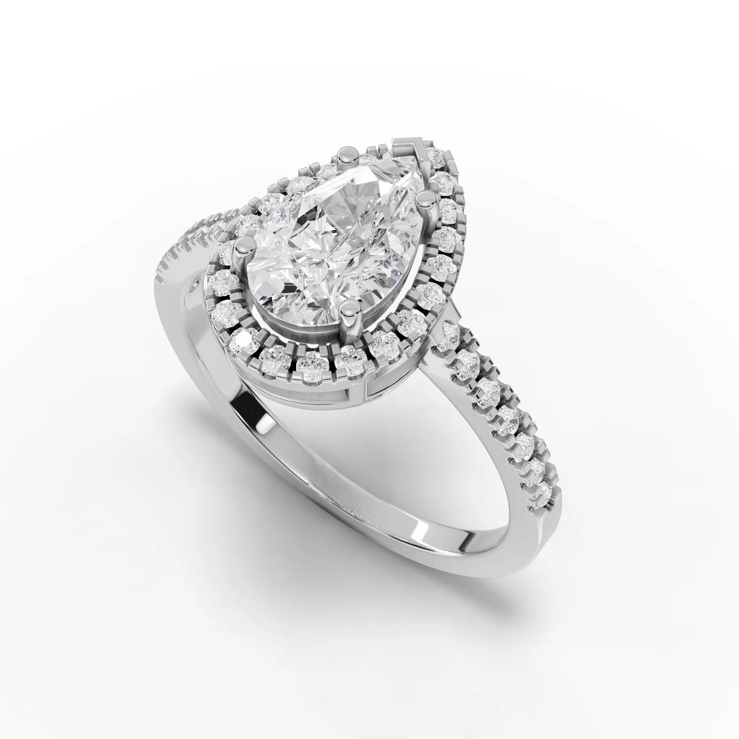 1.5 Carat Center Pear, Round Cut Moissanite Diamond Engagement Ring