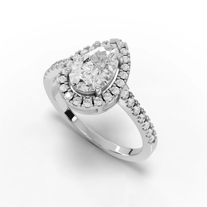 1.5 Carat Center Pear, Round Cut Moissanite Diamond Engagement Ring