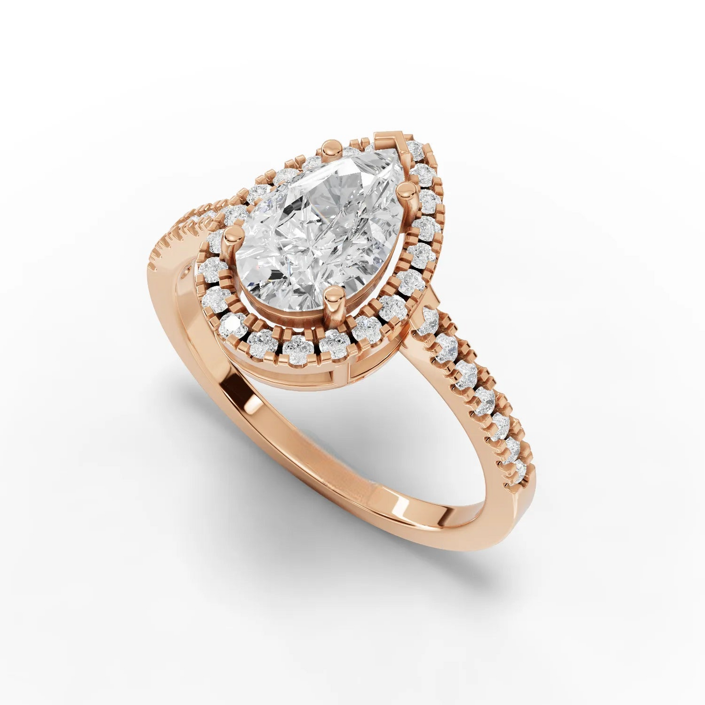 1.5 Carat Center Pear, Round Cut Moissanite Diamond Engagement Ring