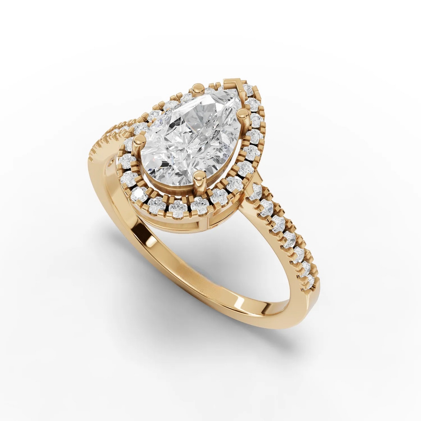 1.5 Carat Center Pear, Round Cut Moissanite Diamond Engagement Ring