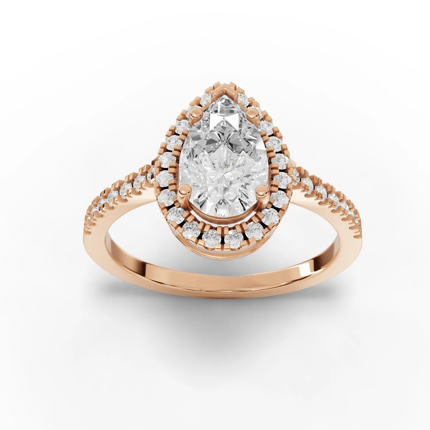 1.5 Carat Center Pear, Round Cut Moissanite Diamond Engagement Ring