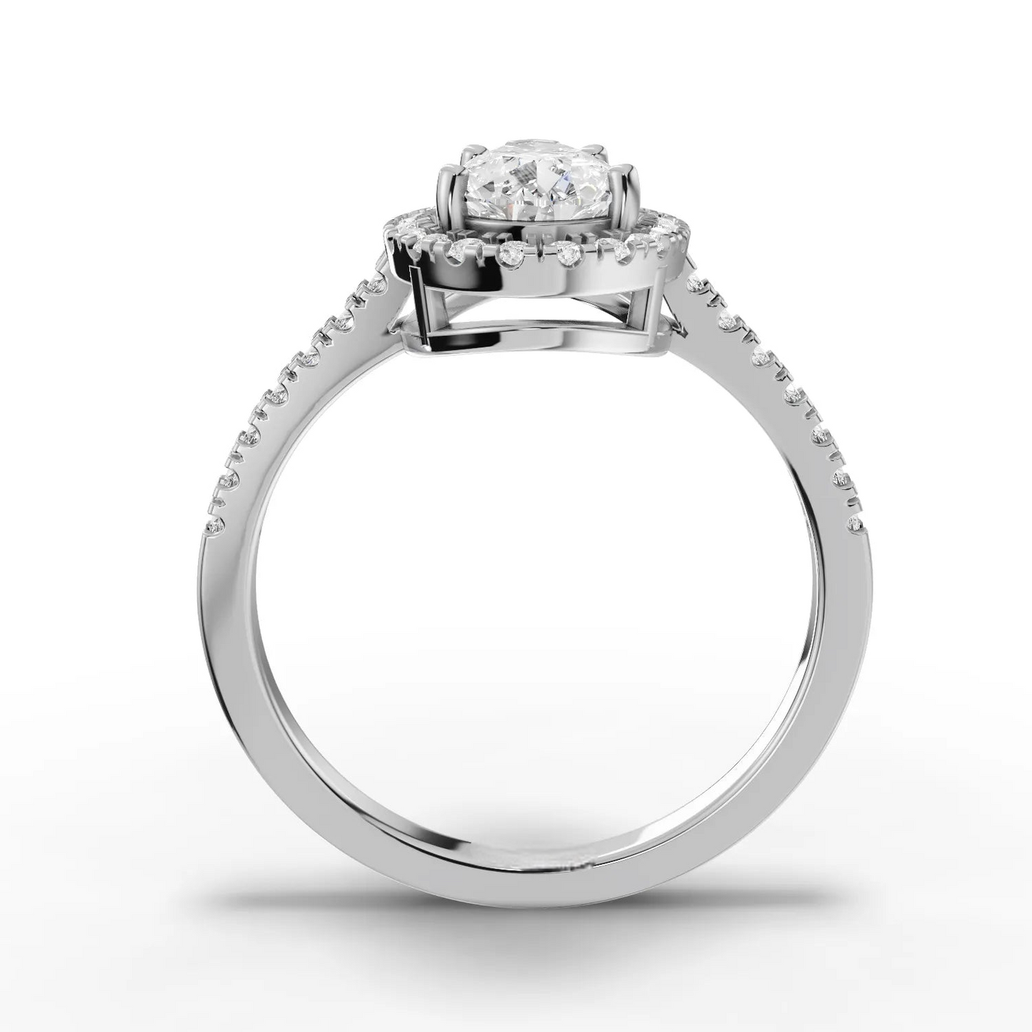 1.5 Carat Center Pear, Round Cut Moissanite Diamond Engagement Ring