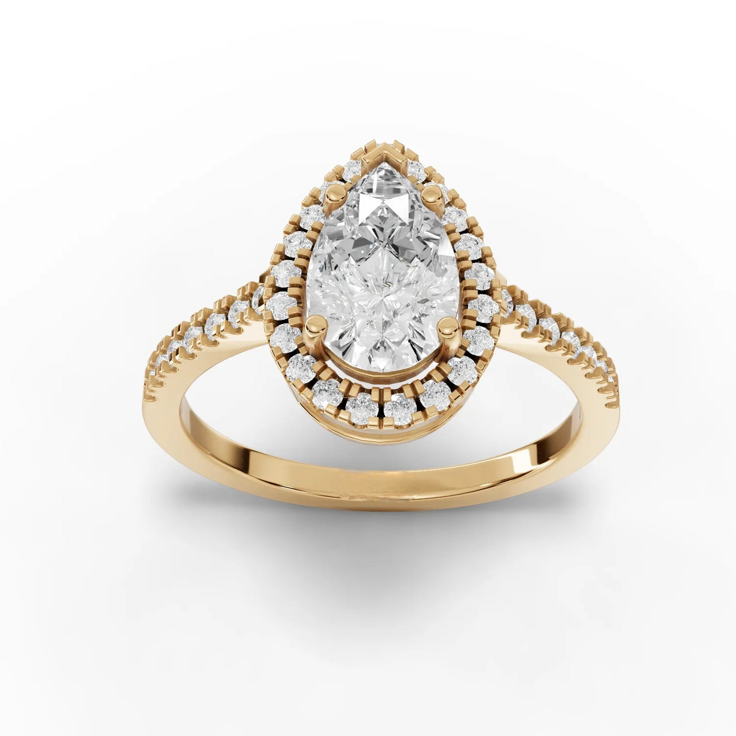 1.5 Carat Center Pear, Round Cut Moissanite Diamond Engagement Ring
