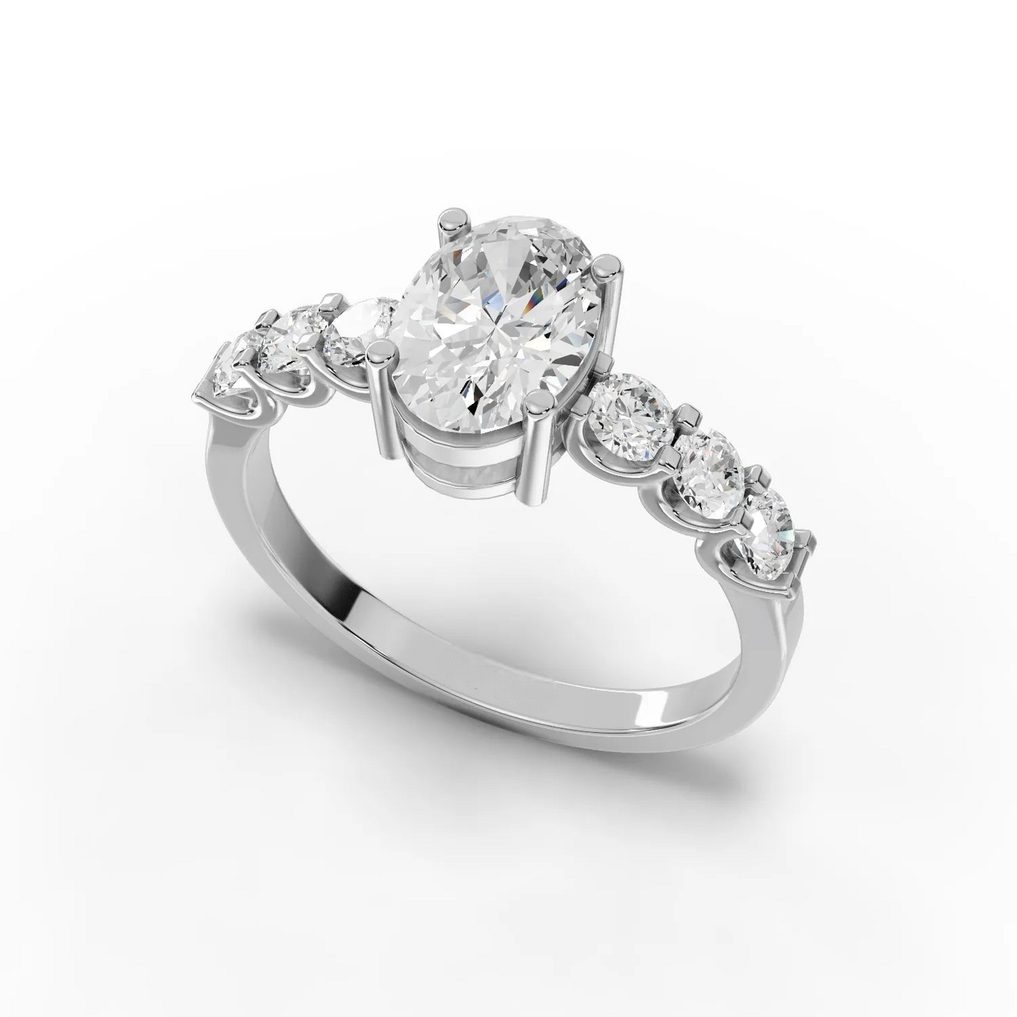 1.5 Carat Center Oval, Round Cut Moissanite Diamond Engagement Ring