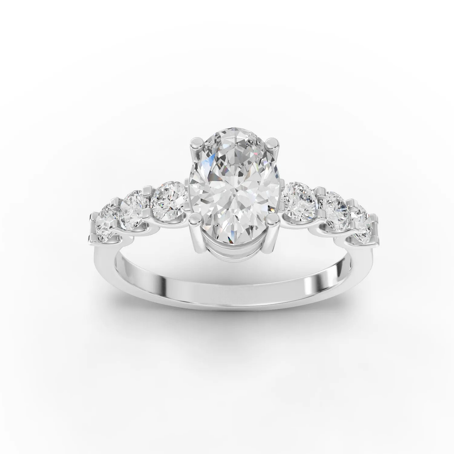 1.5 Carat Center Oval, Round Cut Moissanite Diamond Engagement Ring