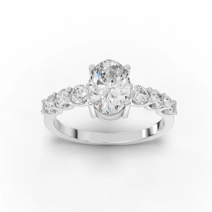 1.5 Carat Center Oval, Round Cut Moissanite Diamond Engagement Ring
