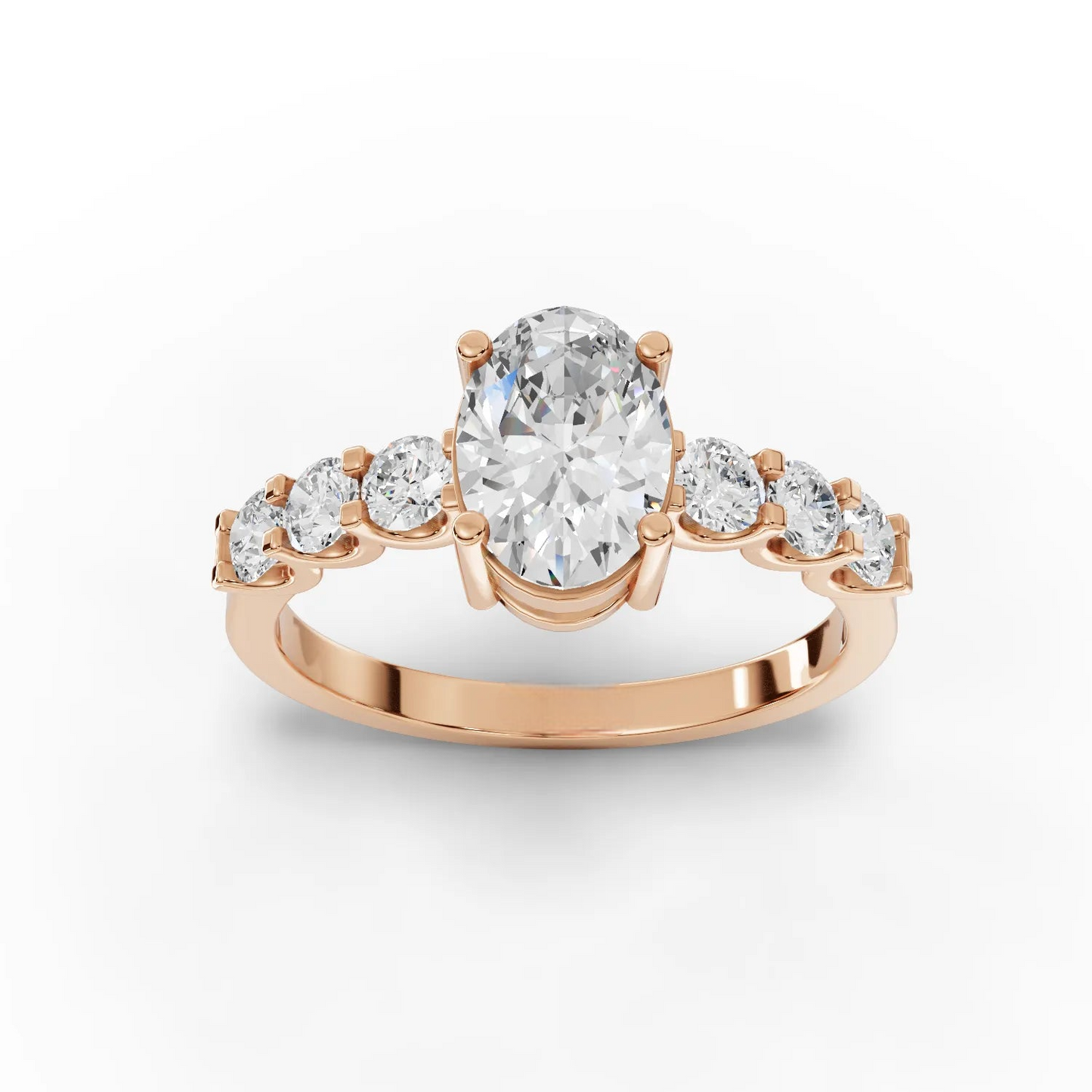 1.5 Carat Center Oval, Round Cut Moissanite Diamond Engagement Ring