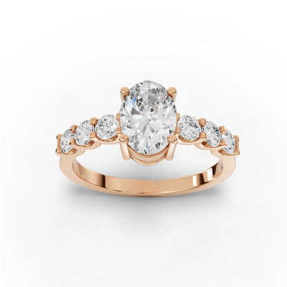 1.5 Carat Center Oval, Round Cut Moissanite Diamond Engagement Ring