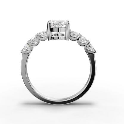 1.5 Carat Center Oval, Round Cut Moissanite Diamond Engagement Ring