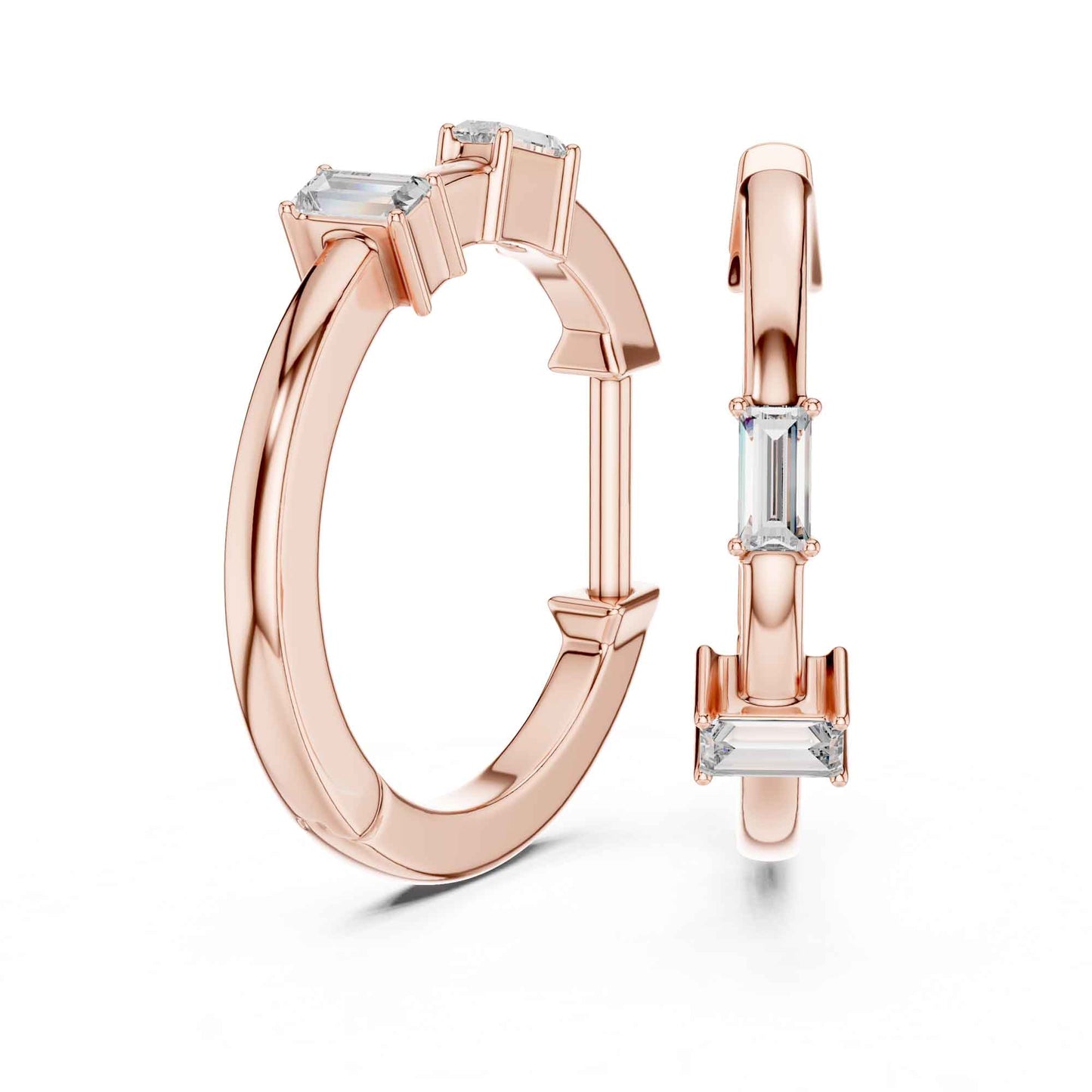 Baguette Cut Lab Grown Diamond Hoop Huggie Earrings