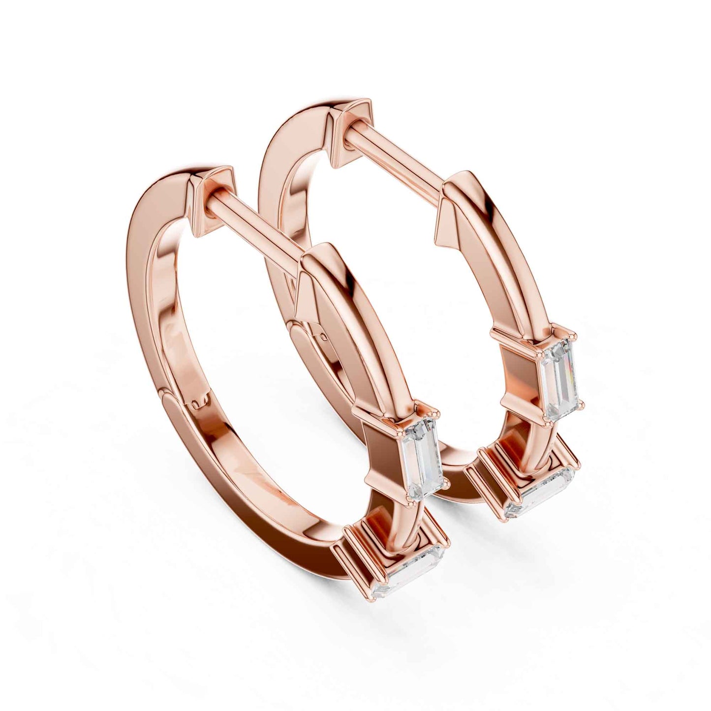 Baguette Cut Lab Grown Diamond Hoop Huggie Earrings