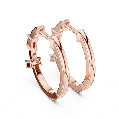 Baguette Cut Lab Grown Diamond Hoop Huggie Earrings
