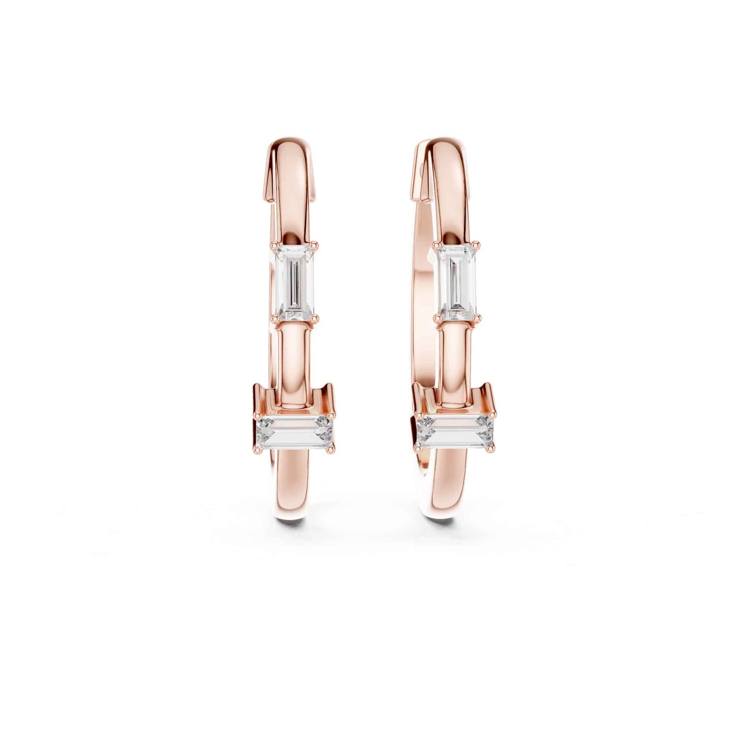 Baguette Cut Lab Grown Diamond Hoop Huggie Earrings