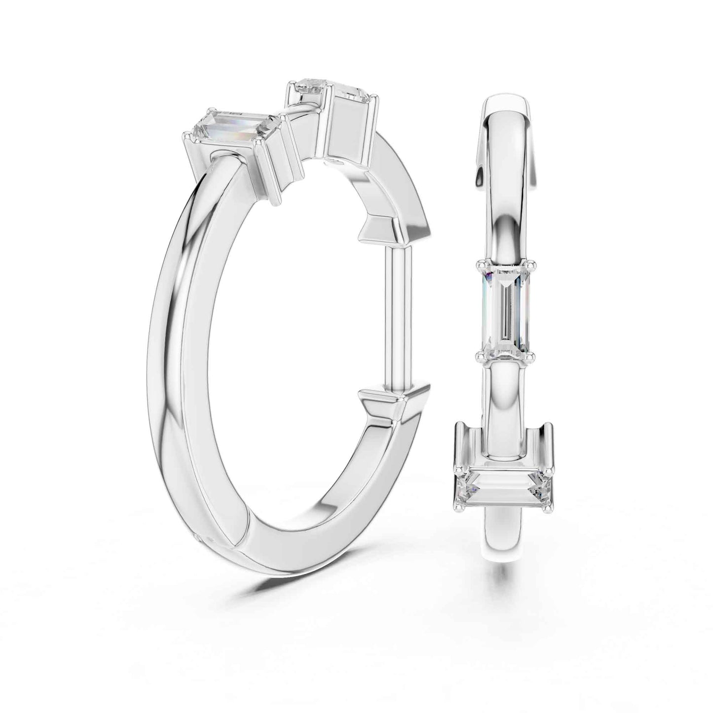 Baguette Cut Lab Grown Diamond Hoop Huggie Earrings