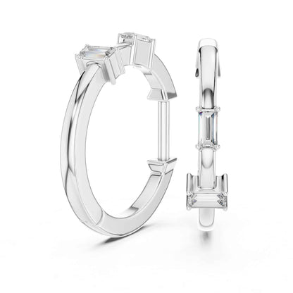 Baguette Cut Lab Grown Diamond Hoop Huggie Earrings