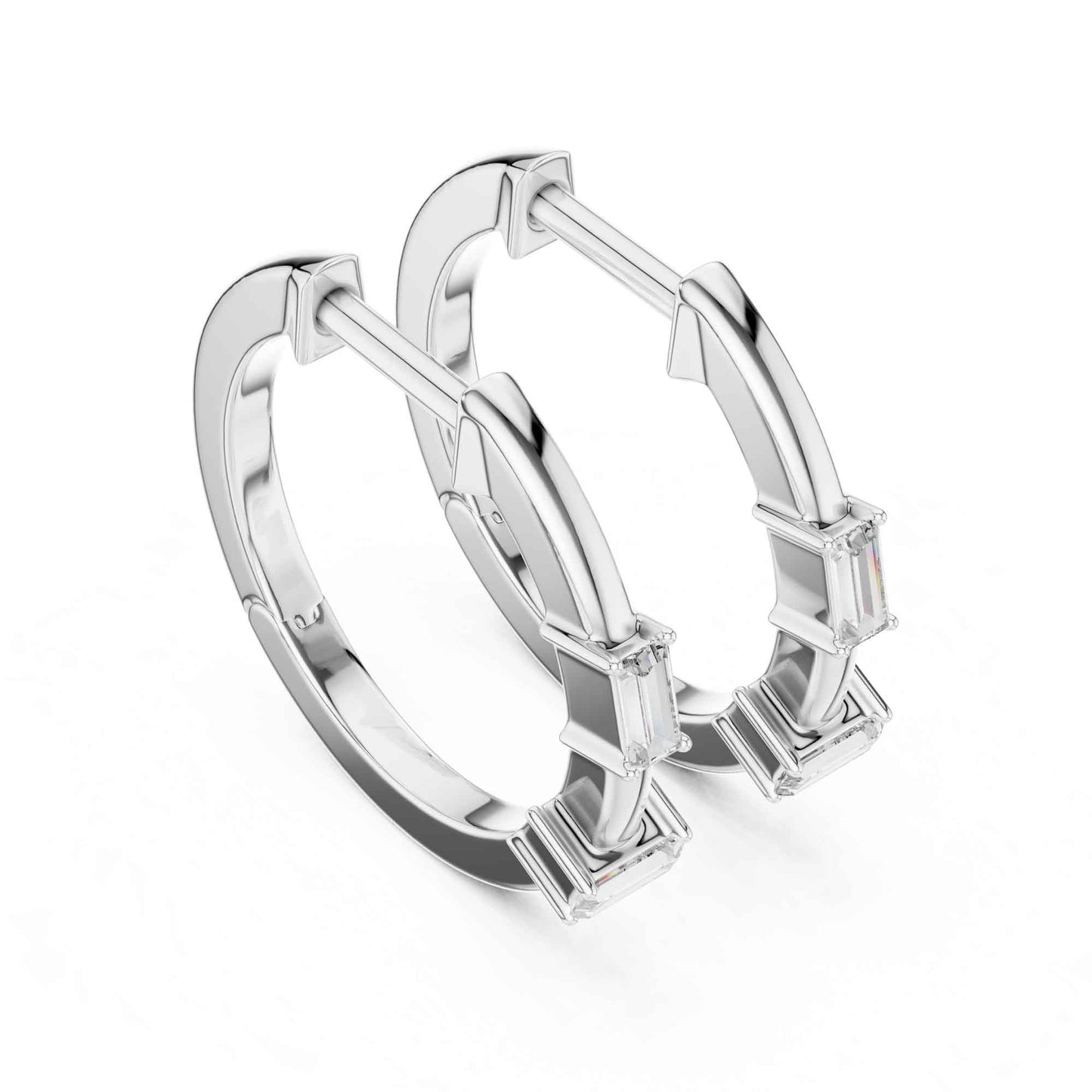 Baguette Cut Lab Grown Diamond Hoop Huggie Earrings