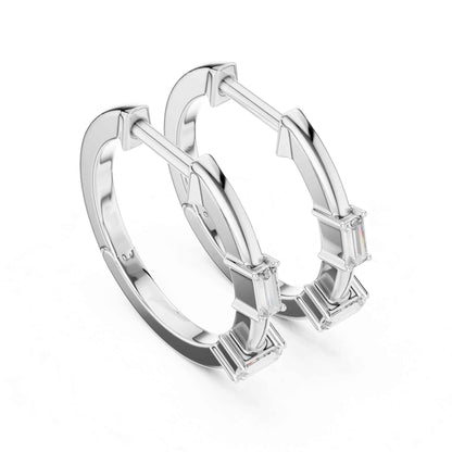 Baguette Cut Lab Grown Diamond Hoop Huggie Earrings