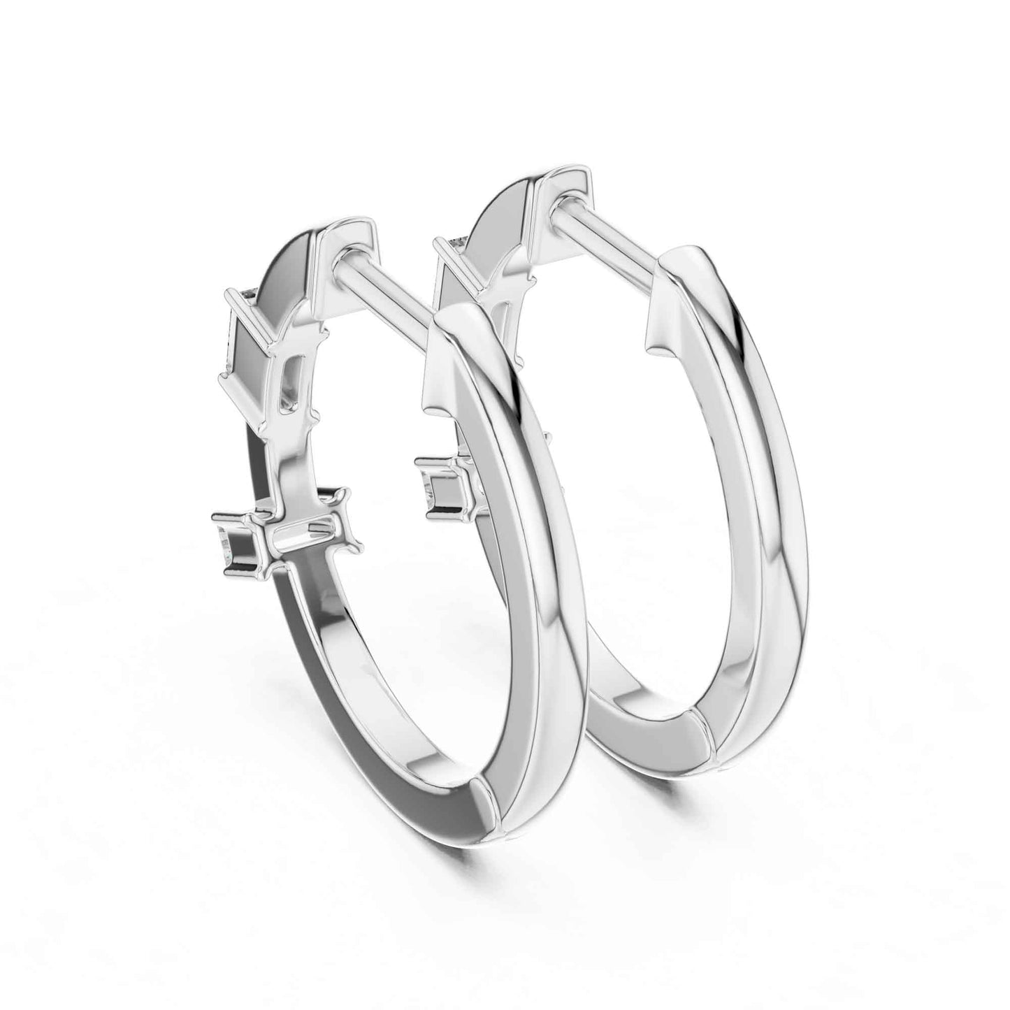 Baguette Cut Lab Grown Diamond Hoop Huggie Earrings