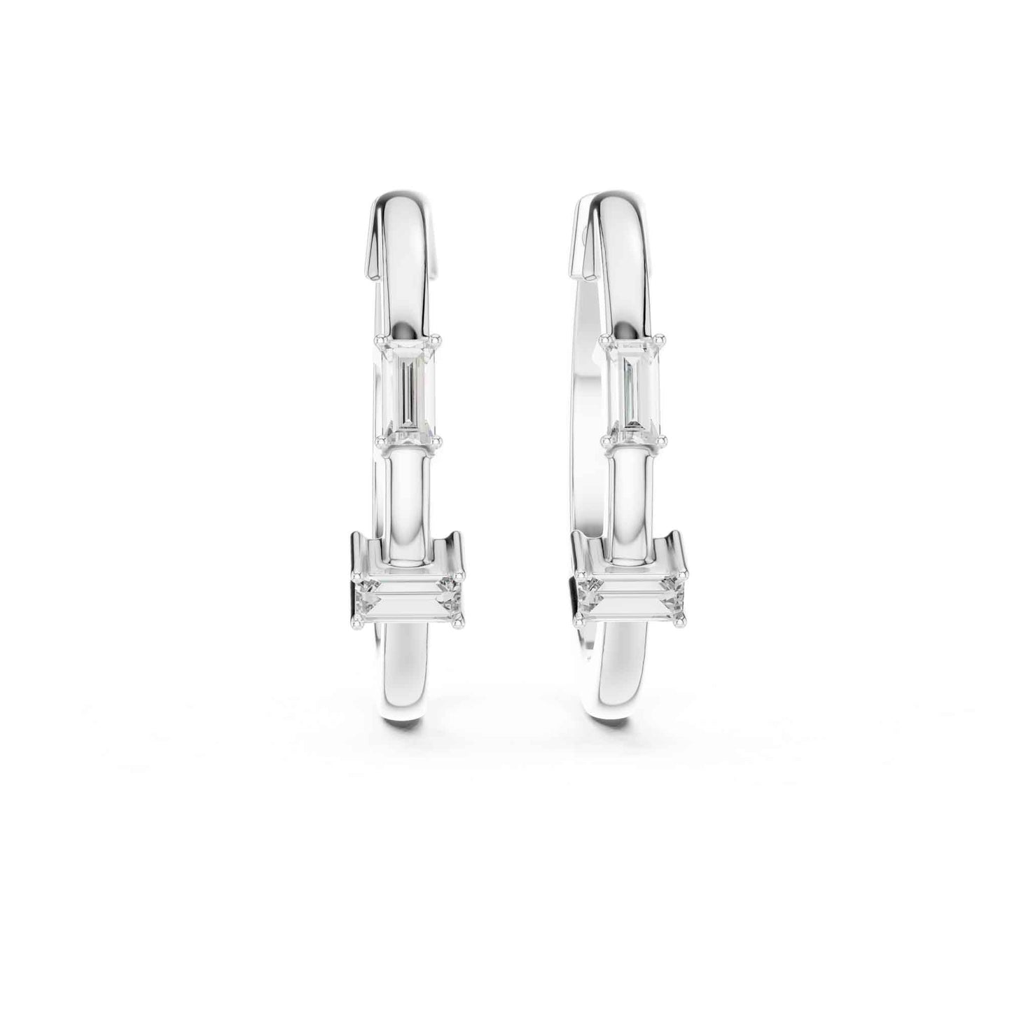 Baguette Cut Lab Grown Diamond Hoop Huggie Earrings