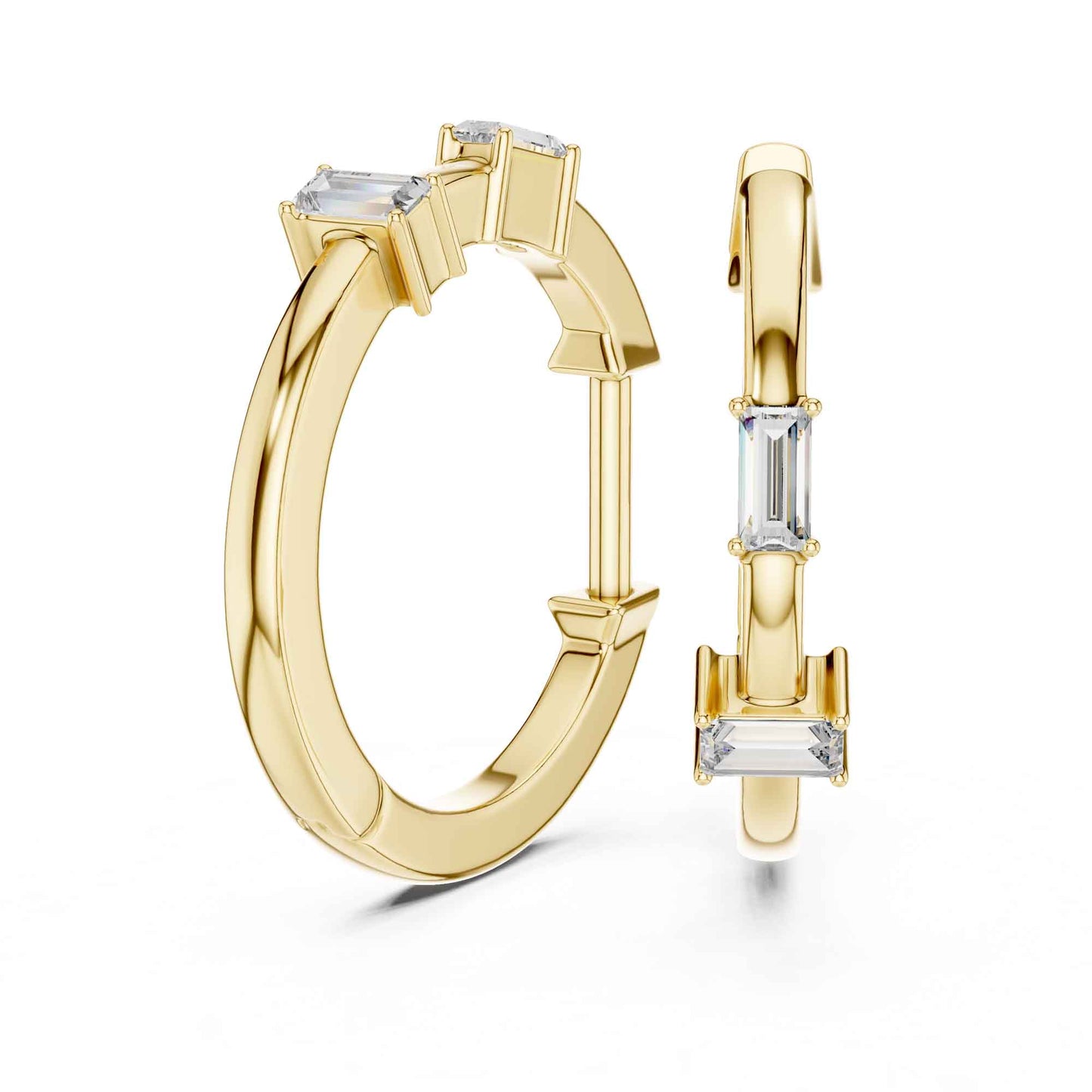 Baguette Cut Lab Grown Diamond Hoop Huggie Earrings
