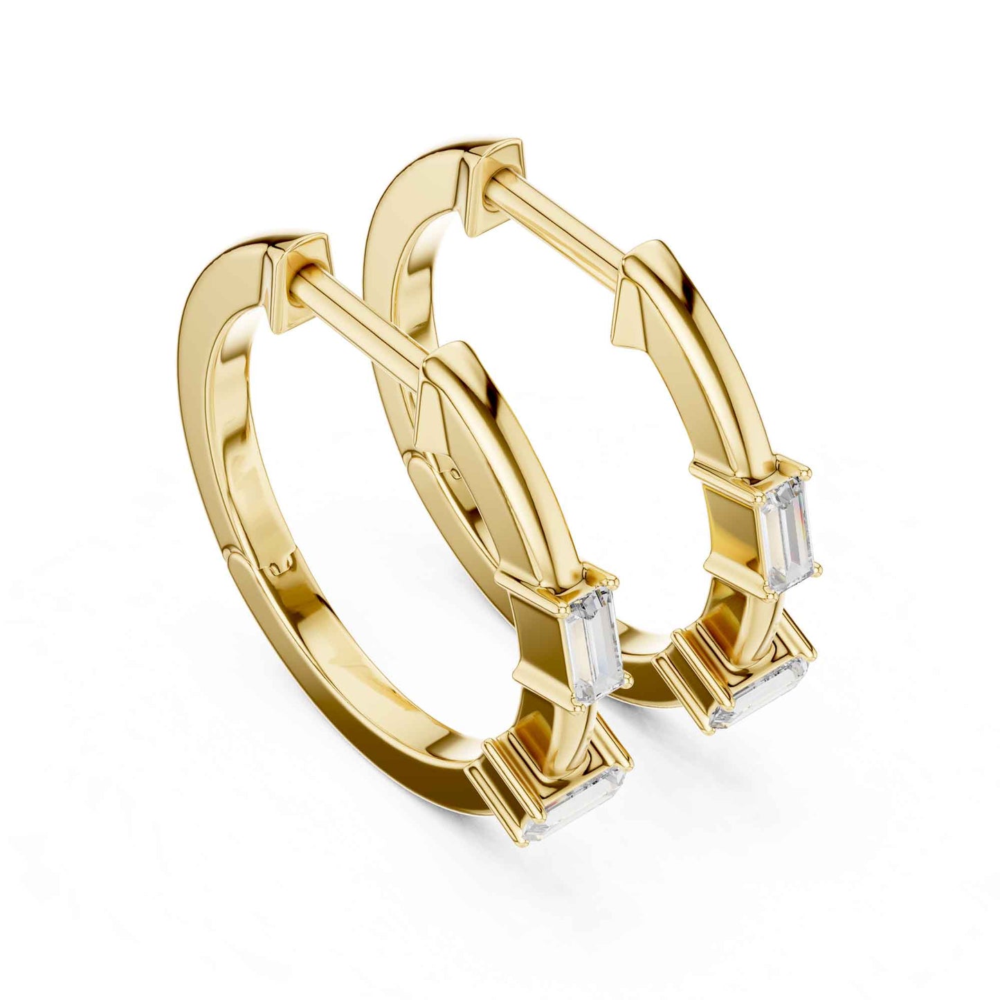 Baguette Cut Lab Grown Diamond Hoop Huggie Earrings