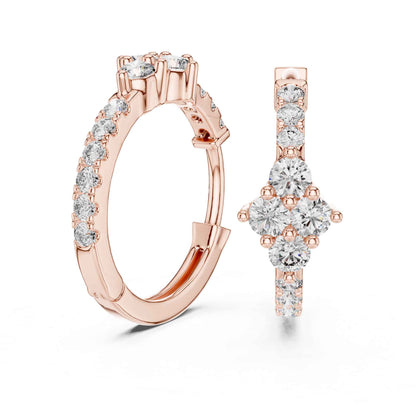 Floral Cluster Round Cut Lab Grown Diamond Hoop & Huggie Earrings