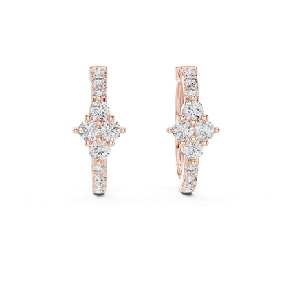 Floral Cluster Round Cut Lab Grown Diamond Hoop & Huggie Earrings