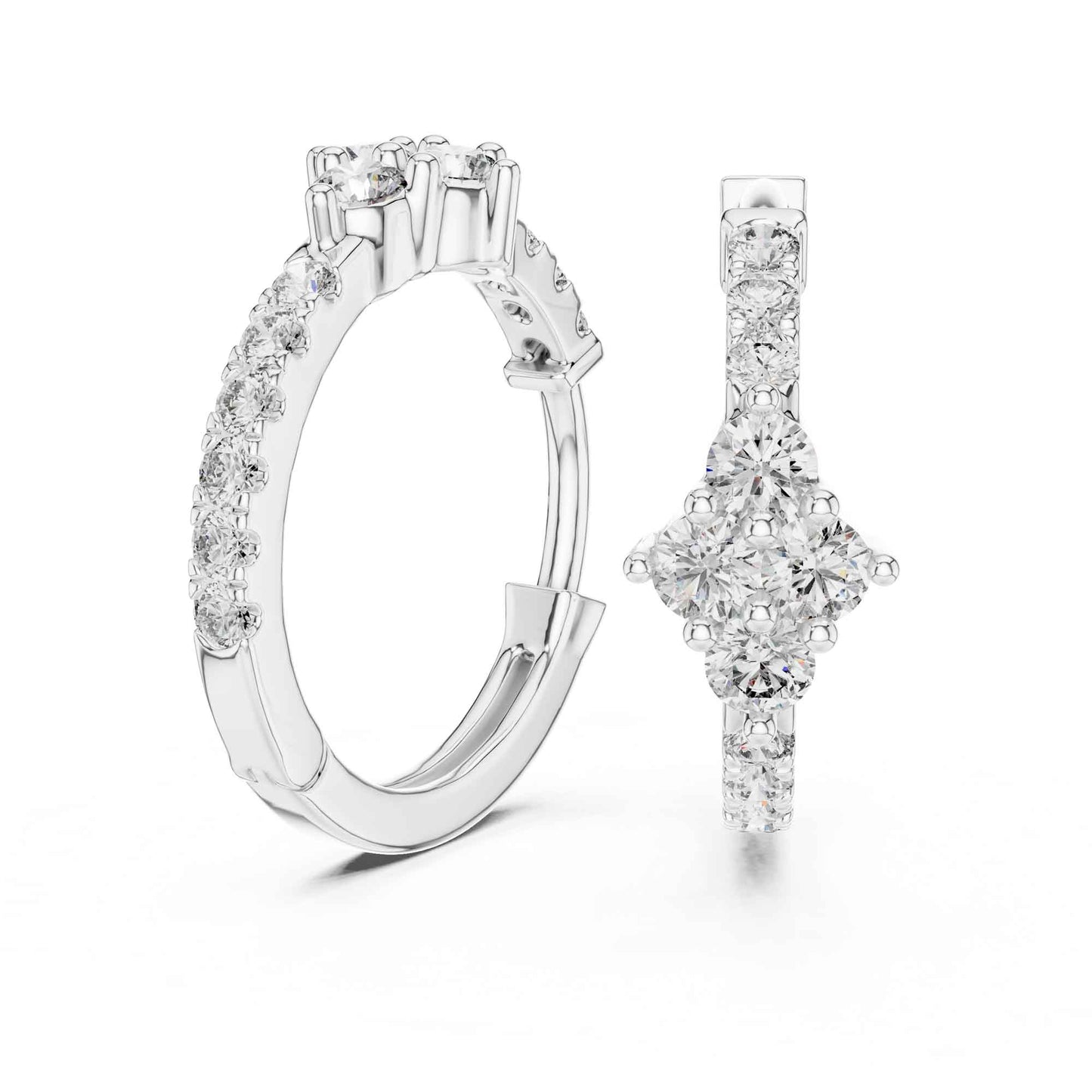 Floral Cluster Round Cut Lab Grown Diamond Hoop & Huggie Earrings