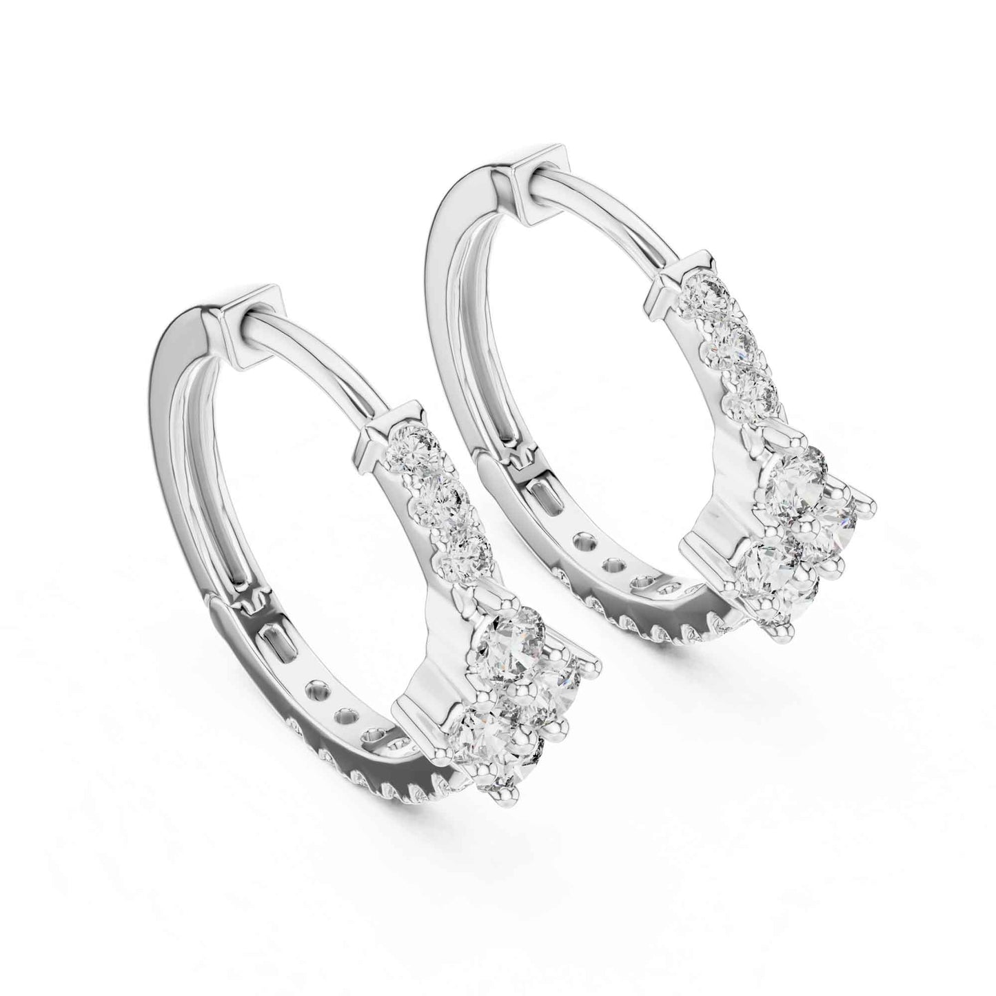 Floral Cluster Round Cut Lab Grown Diamond Hoop & Huggie Earrings