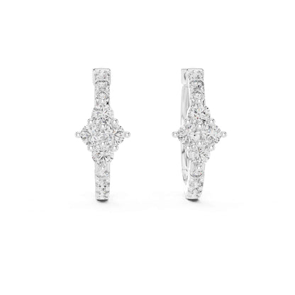 Floral Cluster Round Cut Lab Grown Diamond Hoop & Huggie Earrings