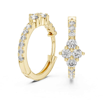 Floral Cluster Round Cut Lab Grown Diamond Hoop & Huggie Earrings
