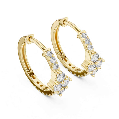 Floral Cluster Round Cut Lab Grown Diamond Hoop & Huggie Earrings