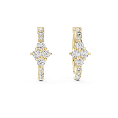 Floral Cluster Round Cut Lab Grown Diamond Hoop & Huggie Earrings